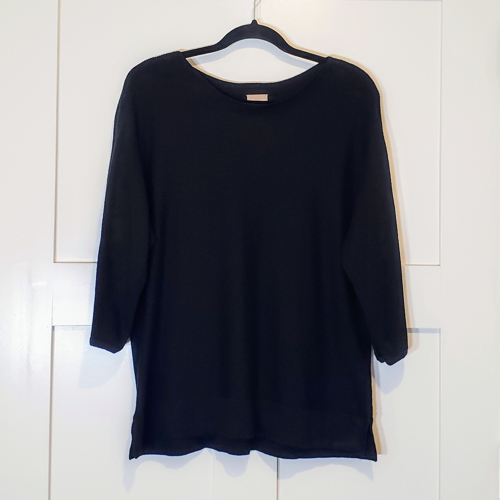 Chico's Cashmere Blend Semi Sheer Lightweight Stretch Sweater Black Size Large/2